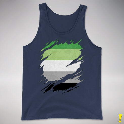 Aromantic Pride Flag Ripped Reveal Premium Tank Top - Navy